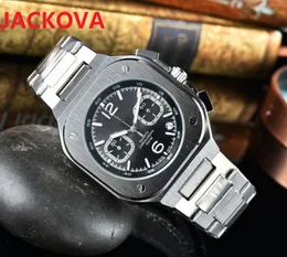 Casual Erkekler Tam İşlevli Kare Saatler Sub Dials Çalışma Moda Elbise Ünlü Tasarımcı Paslanmaz Çelik Kayış Kuvars Hareketi Montre De Luxe Saatı Hediye