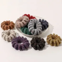 Woolen telefonkabel hårslinga gummiband spiral form elastiskt hårband furry telefon tråd hår ring repear headwear scrunchies