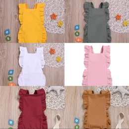 Katı Bebek Tulum 6 Renkler Fırfır Dantel Romper Bebek Kolsuz Katı Tulumlar Elastik Düğme Bebek Onesies 399 U2