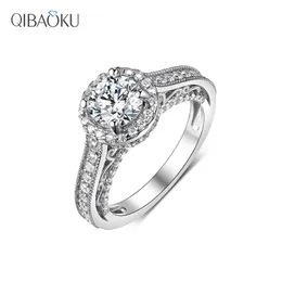 Luksusowy Solidny 14 K 18K Biały Złoty S925 Sterling Silver Round Halo Pierścionek zaręczynowy dla kobiet Biżuteria obrączki 211217