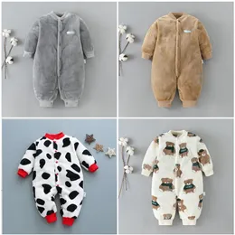 Autumn & Winter Baby Warm Clothes Boy Girl Pure Colour Romper Infant Flannel Soft Fleece Jumpsuit One Piece Toddler Overall 210312