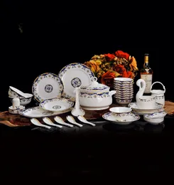 Großhandel 60 Stück Porzellan Geschirr Sets Luxus Western Bone China Geschirr Teller Schüssel Topf Schüssel Löffel