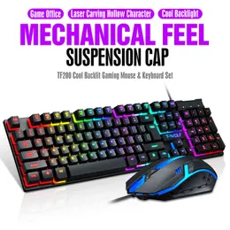 Set Rainbow Backlight USB 2400dpi Gaming 104key Wired Keyboard Mouse Gamer Laptop PC Games