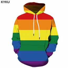Kyku Rainbow Hoodie Legitima Gay Hoodies Män 3D Long Sweatshirt Banner Färgglada Tryckta Anime Man Mens Kläder Streetwear LJ200826