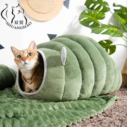 Shuangmao 3 Style Cat łóżko Dom Pet Winter Składany Pluszowy Kot Gniazdo do krytych małych psów Mata Ciepła jaskiniowa Produkty do spania 210713