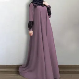 Odzież etniczna Abayas dla kobiet muzułmański Jilbab islamski styl damski z długimi rękawami koronkowa czarna duża huśtawka szata Femme Musulmane Plus rozmiar