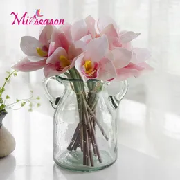 진짜 터치 Cymbidium 4 머리 짧은 촬영 테이블 장식 꽃 DIY 결혼식 신부 손으로 꽃 홈 장식 인공 난초