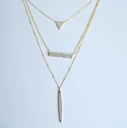 Garanti 100% 925 Sterling Silver Gold Color Micro Pave Clear CZ Sparking Multi Layer Halsband för kvinnor Q0531