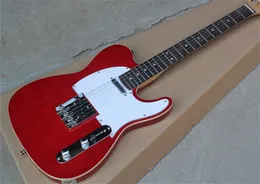 Factory Custom Shop Tastiera in acero in palissandro Chitarra elettrica rossa Corpo in tiglio Intarsio bianco Peral Pickguard 6 corde Spedizione gratuita