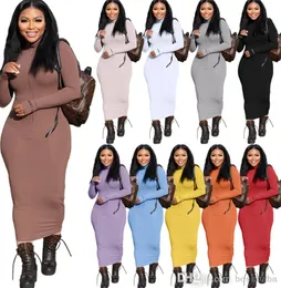 Eleganckie Długie Długie Suknie Dla Kobiet Moda Wysokiej Kołnierz Lucky Label List Haft Długa Dress Designer Solid Color Winter Spring Odzież