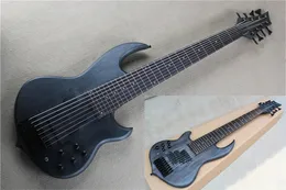 Matte Black 8 Strings 24 FRETS Neck-Thru-Body Electric Bass Guitar med Rosewood Fingerboard, kan anpassas