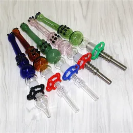 14mm Glass Silicone Nectars Mini NC Smoking Water Pipes with Stainless Steel Tips Quartz Nails Concentrate Silicon Straw Pipe Bong Dab Rigs