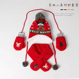 M376 Inverno Quente Christmas Bebê De Malha Chapéu Mitten Scarf Set Criança Bebês Beanie Luvas Kids Hat + Luvas + Lenço 3 Pçs / Set