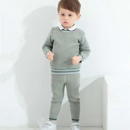 Baby Boy Stickade Kläder Ställ Barn Sticka Pullover + Byxor Höst Vinter Toddler Knitwear Outfits Infant Knitting Sweaters 210615