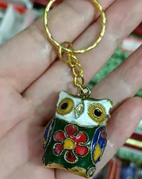 10pcs Chinese Handcrafts Colorful Owl Keyring Keychain Favor Cloisonne Enamel Filigree Key Holders Jewelry Birthday Party Gift for Guest Kids Women