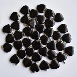 Natural Stone charms 20mm heart Love Black Obsidian Pendants Chakras Gem Stone fit earrings necklace making assorted