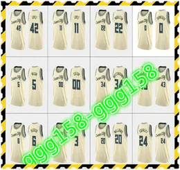 Jersey 2021 Stampato da uomo Custom Women Kids Antetokounmpo Eric Bledsoe Khris Middleton George Hill Cream Custom City Basketball Maglie da basket