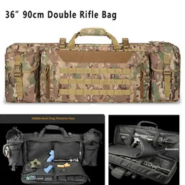 Taktisk 36 tum 90cm Double Rifle Bag Molle Gun Case Ryggsäck för M4 AK47 Carbine Airsoft Bärbara väska Tillbehör för jakt Q0721