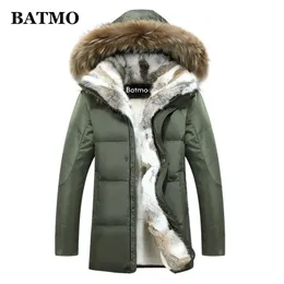 BATMO arrival winter rabbit fur collar 80% white duck down hooded jackets men ,plus-size S-5XL 211129