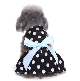 Polka dots hund husdjur prinsessa klänning kjol med stor båge design katt valp klänningar outfit middag fest drnbi