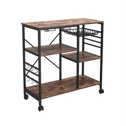 Amerikaanse voorraad keuken plank magnetron rack bord met 6 haken en 4 verwijderbare stop wielen, geschikt voor keuken / thuiskantoor / badkamer A53 A03
