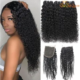 Brazilian Curly Hair With Closure Brazilian Virgin Human Hair Bundles With Lace Closure Unprocessed kinky curly hair