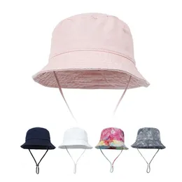 2021新しい夏の漁師の帽子子供綿のネクタイ色のソリッドカラーの洗面器キャップの赤ちゃん屋外の太陽の帽子