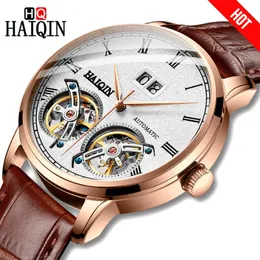 Haiqin Menは機械的な高級ビジネスウォッチの曇らされたトゥールビヨン50メートル防水男性の腕時計Reloj Mecanico de Hombres Q0902