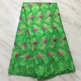 5ヤード/ロットトップ販売グリーンアフリカの綿織物ポリエステル刺繍スイスのボイルレースマッチラインストーンPL15114