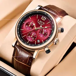 2021新しいファッション迷彩の時計男性Ligeトップブランド高級レザー防水時計スポーツ腕時計メンズクォーツ腕時計Q0524