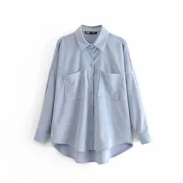 HXJJP Women Preppy Oversize Corduroy Shirt Blusas Mujer De Moda Boyfriend Style Womens Tops 210607