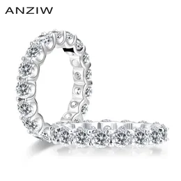 Anziw 925 Sterling Silver Round Cut Full Ring för Kvinnor Sona Simulerad Diamond Engagement Bröllopsband 211217