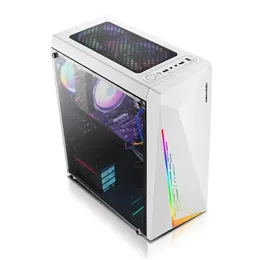 RGB PCゲームケースライト透明アクリルサイドコンピュータータワーシャーシサポートATX / MATX / ITXバックライン - ホワイト