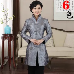 Women's Jackets Arrival Gray Jacket Ladies Long Sleeves Paragraph Chinese Tang Suit Windbreaker Middle-aged Ceket Mother Slim JacketWomen's