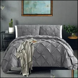 Set di biancheria da letto Forniture Tessili per la casa Set da giardino Piumino in cotone egiziano di lusso Er 3 pezzi Formato famiglia Federa morbida grigio premium Queen King Dr