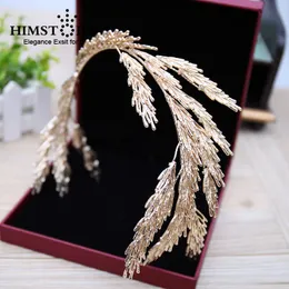 Baroque Crowns Gold Leaf Headband Hair Jewelry Wedding Hair Accessories Princess Tiara Handmade Bridal Headpiece Headbands X0625