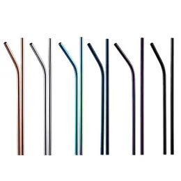 Colorful Reusable Metal Drinking Straw 304 Stainless Steel Food Grade Straight Bend Metalicl Straws Bar Family kitchen For Beer Fruit