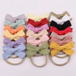 Hårtillbehör 3.54 inches Bows Baby Girls Headband Poyester Cotton Headbands Lovely Twist Elastic HairBand för Född