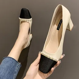 2022 Square Toe Slip On Beige High Heels Branded Pumps Sexy Crossdressers Shoes Outdoor Sandals Ladies Shallow Mouth Lace-Up Lat