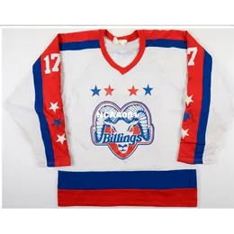 001 1981-82 Rene Lemire Billings Bighorns Game Worn Jersey - Final Franchise Season Hockey Jersey or custom any name or number retro Jersey