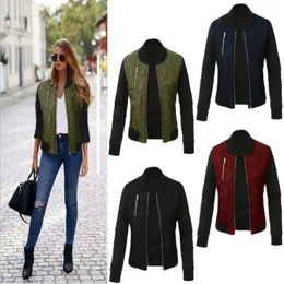 Leosoxs Autumn Winter Fashion Solid Women Jacket O Neck Zipper Stitching Quilted Bomber Tops Ladies Jacktes Coats Plus Size 211014