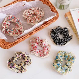 Sweet Lace Floral Printed Scrunchie Elastic Hair Bands For Girls Rubber Hair Ropes Ties Ponytail Holder Hair Accessories