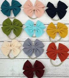 2021 Nowe Dziewczynek Kłębek Pałąk 30 Kolory Turban Solid Color Elastyczność Akcesoria do włosów Moda Dzieci Włosy Bow Boutique Bowknot Włosy
