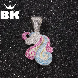 Bling King Unicorn Wisiorek Naszyjnik Hip Hop Full Landed Out Cubic Cyrkonie Pozłacane CZ Stone X0707