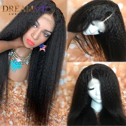 Yaki Straight Black Color Synthetic Lace front Wig For Women With Babyhair Preplucked Heat Resistant Fiber Hair