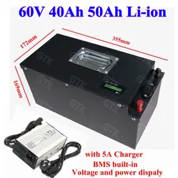 60V 40AH 50AH Lithium Ion Pack Bateria Li-PO Akumulator z BMS 16s dla silnika Motor Electric Rowołowy Solar+5A ładowarka