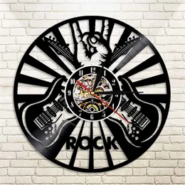 Gitarr Rock Vinyl Record n ​​Roll Wall Clock Creative Home Decor Gift för Music Lover Guitarist 210310