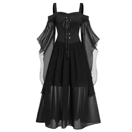 Casual Dresses Womne Dress Kvinnor Fjärilar Kallstorlek Gothic Up Plus Kostym Sleeve Halloween Lace Shoulder