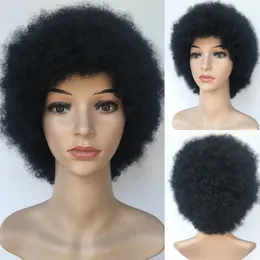 Moda krótkie czarne włosy syntetyczne falujące peruki Pixiec Pixiec Włosy z grzywką Afroamerykanin dla czarnych kobiet w StockFactory Direct