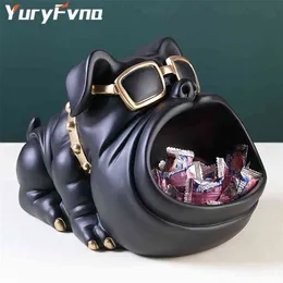 YuryFvna Cool Dog Staty Skulpturbord Dekoration Skrivbord Sundries Förvaring Box Dekorativ Coin Bank Hemrum Inredning 210811